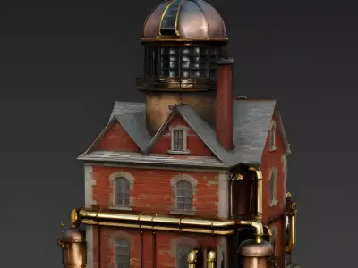 Steampunk Industrial House 3D Model Low-poly 3D model