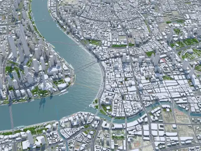 Shanghai Downtown China  Low-poly 3D model