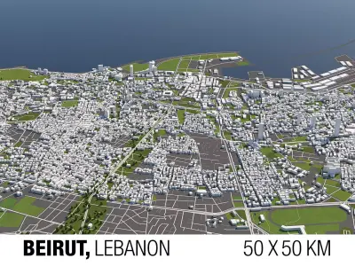 Beirut 50x50km City Map Model 3D model