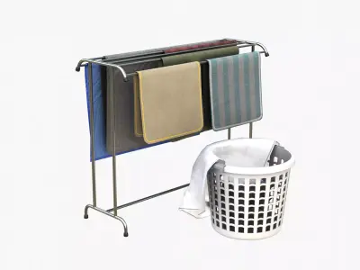 Clothesline with Laundry basket 3D model