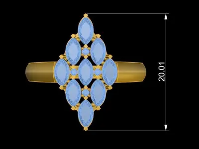 Marquise Cut Diamond Cluster Ring 3D Model 17 3D print model