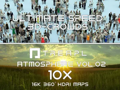 10X HDRI SKY VOL02 and ULTIMATE SPEED 3D CROWDS - PEOPLE 3D Model Pack