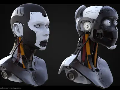 High Poly Female Cyborg Head 3D model