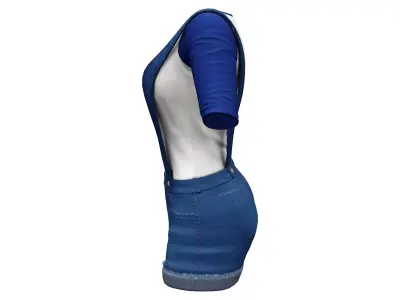 Cute Shorts Coverall With Tshirt Under Low-poly 3D model