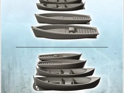 Set of retaining walls of stone banks with set of boats 12 - Wor 3D print model