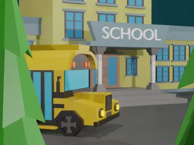 3D School Model Low Poly bus Low-poly 3D model