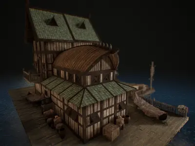 Viking Medieval Modular House Game-Ready Low-poly 3D model