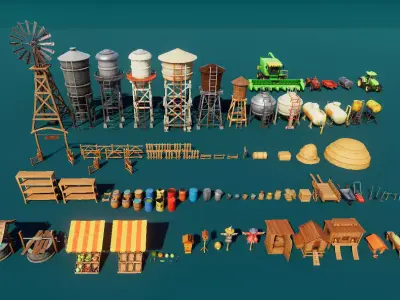 Farm Tools and Supplies Stylized Low-poly 3D model