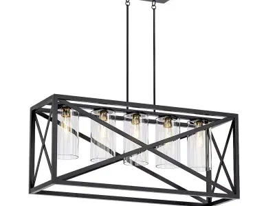 Moorgate 5 rectangular pendant light with clear glass shades 3D model
