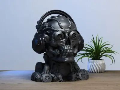 Robot Skull Headphone Stand  Cyborg Headset Stand 3D print model
