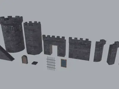 Modular Castle  Walls PBR Low-poly 3D model