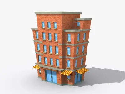 Cartoon Building x15 Low-poly 3D model