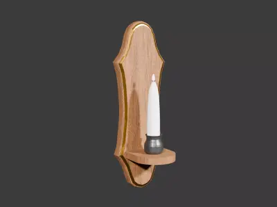 Basic Vintage Wood Wall Sconce with Candle Free low-poly 3D model