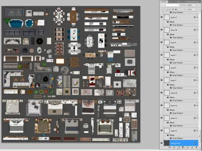 FLOOR PLAN 2d furniture top view PSD  realistic Vol-2 3D model