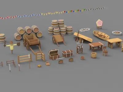 Low Poly Medieval Exterior Pack Collection Low-poly 3D model Low-poly 3D model