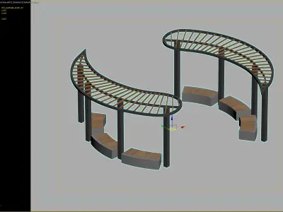 Curved Outdoor Seating Area with Wooden Canopy 3D model