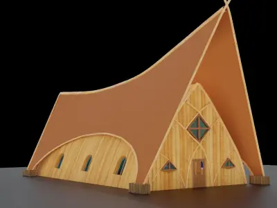 Stylized Bamboo houses Low-poly 3D model
