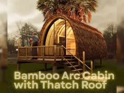 Bamboo Arc Cabin with Thatch Roof - Tropical Eco Hut 3D Model 3D model