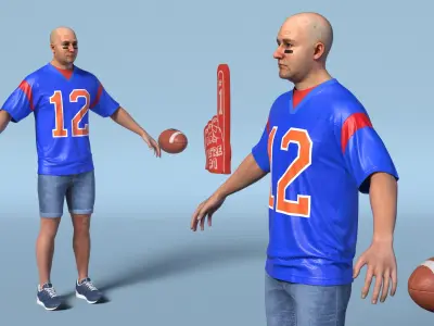  Football Fan Character with Foam Finger and Ball 