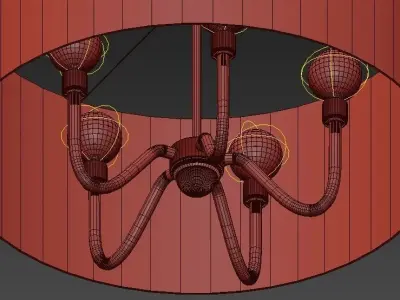 Tiered four pendant lights with shades 3D model
