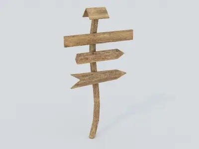 Signpost3 wooden sign with arrows Low-poly 3D model