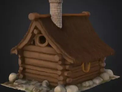 Rustic Fantasy Wooden Cabin Low-poly 3D model