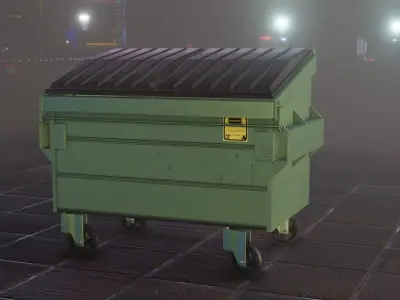 High Poly Dumpster trash can on street at night Free 3D model