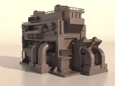 Sci-fi Factory building for 3Dprint 3D print model