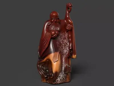 Chinese Wooden Carving Statue  Low-poly 3D model