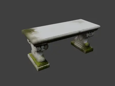 Ornate Mossy Stone Garden Bench 3D model