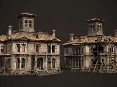 Old House Victorian Abandoned Low-poly 3D model
