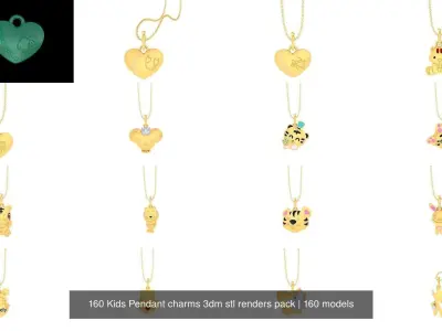 160 Kids Pendant charms 3dm stl renders pack