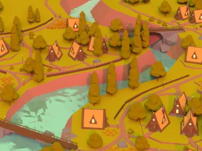 Village 2 Low-poly 3D model purchase