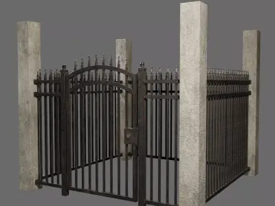 Realistic Gothic Wrought Iron Gate and Fence Free low-poly 3D model