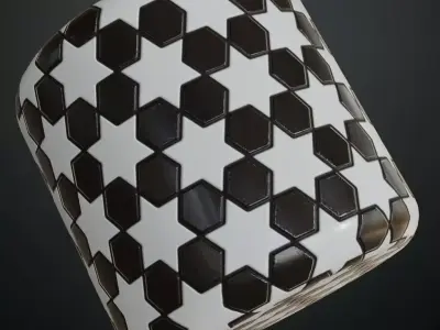 Modern Glossy Black and White Islamic Geometric Hexagon Tiles  Texture