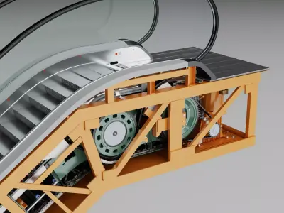 Escalator Internal Mechanism Structure Pack PBR Game Ready Low-poly 3D model