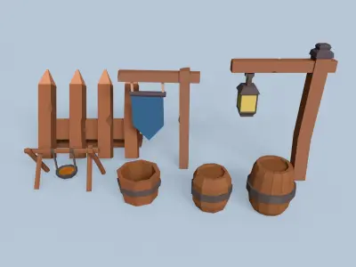 LOW POLY WOODEN PROPS Low-poly 3D model