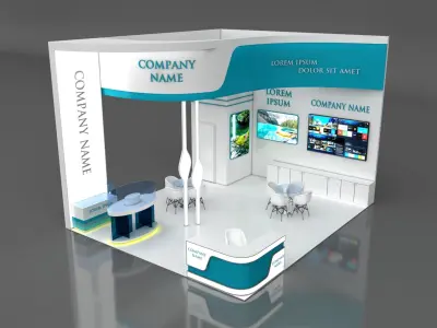 Booth Exhibition Stand Stall 7x6m Height 500 cm 3 Side Open 3D model