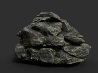 Black Boulder Cracked Rock Collection 210312 Low-poly 3D model