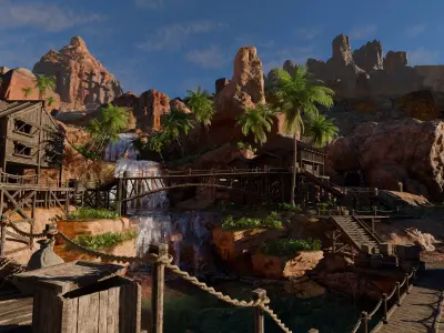 Desert Waterfall Scene 3D model