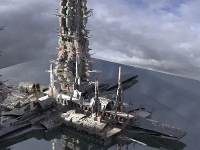 Sci-Fi Floating City Tower 3D model