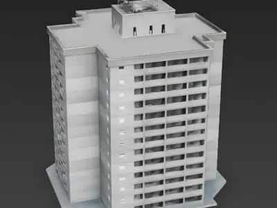 Brutalist Concrete Apartment Tower 3D Model Low-poly 3D model