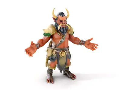 Horned Warrior Dwarf Rigged and Animated D Character Model Low-poly 3D model