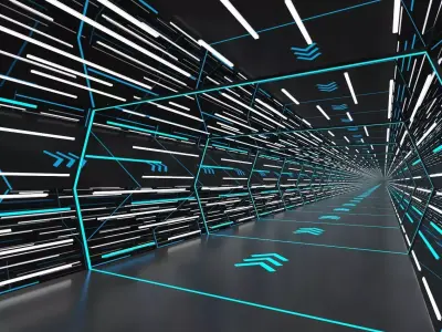 Futuristic Neon Data Tunnel Corridor Environment 3D model