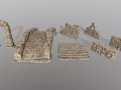 Ruin set stone arch Low-poly 3D model