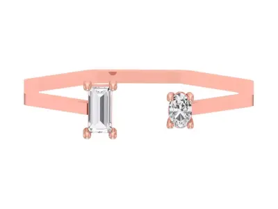 Open End Women Light Weight Band Baguette Oval Stone Ring 3D print model