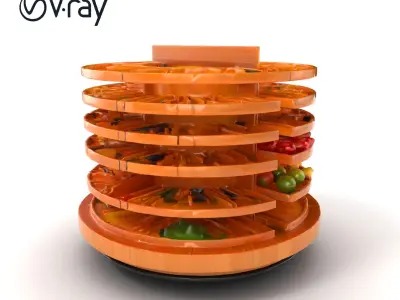 Circular Bamboo Supermarket Shelf Unit model pack Low-poly 3D model