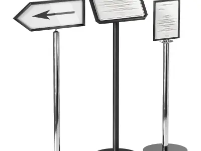 Crowd barrier velvet rope stanchion and signs 3D model