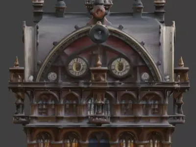 Steampunk Grand Victorian Train Station 3D Model Low-poly 3D model