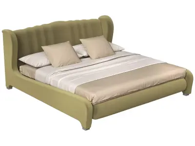 Curved Wingback Upholstered Bed 3D Model  3D model